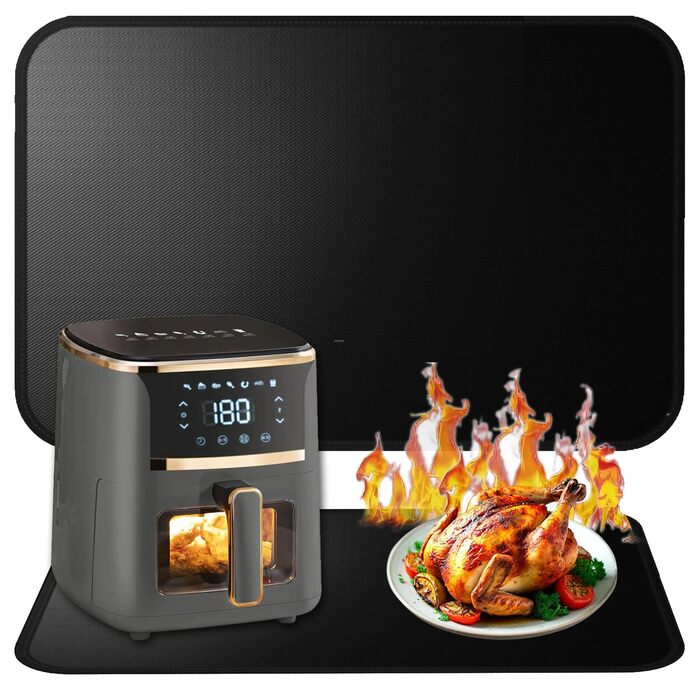 Термостійкий килимок під фритюрницю, кавомашину, плиту. 50x30 см, чорний. Силікон, неслизький, водонепроникний