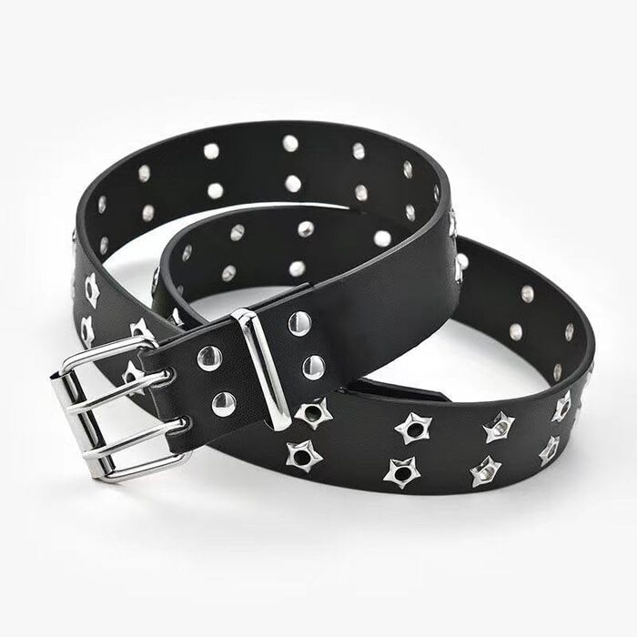 Жіночий шкіряний ремінь Punk з пряжкою, для джинсів та пальто, з декоративними отворами, чорний