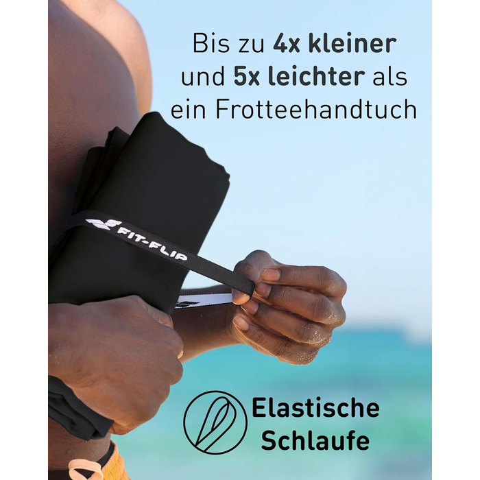 Рушник з мікрофібри Fit-Flip - компактний та легкий - швидковисихаючий рушник з мікрофібри - для подорожей, спорту, пляжу, басейну - великий рушник 50x30cm та 120x60cm - 1 шт. (Чорний Онікс)