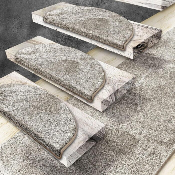 Casa Pura килимок для сходів 15 шт. | Антиковзкий, з м'яким ворсом, 65 x 23,5 x 1,3 см, Бежевий | Килимок для сходів, напівкруглий, 15 шт.