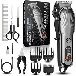 Професійна машинка для стрижки собак з щільним хутром, бездротова, тиха, з LED-дисплеєм, для довгого, товстого, тонкого, кучерявого та хвилястого хутра