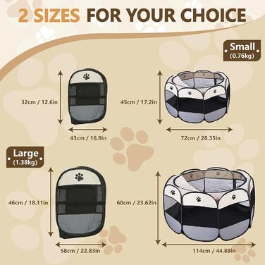 Вольєр для цуценят/кошенят, складаний, чорний, водонепроникний, портативний, з сіткою, 72x72x45 см
