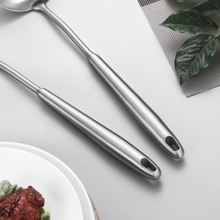 Набір кухонних аксесуарів 304 нержавіюча сталь, 12 предметів - набір кухонних інструментів з лопаткою, половником, ложкою, шумівкою, лопаткою для перевертання, щипцями (безпечно мити в посудомийній машині), сріблястий колір