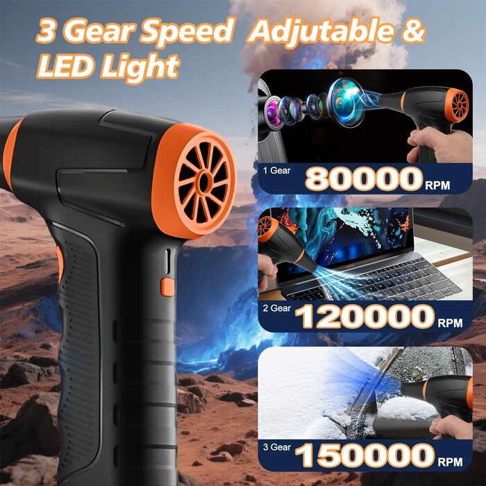 Електричний пилосос-фен WHATOOK Mini: 3 швидкості, 150000 обертів/хв, акумулятор 8000mAh, LED, для чищення ноутбука, клавіатури, авто