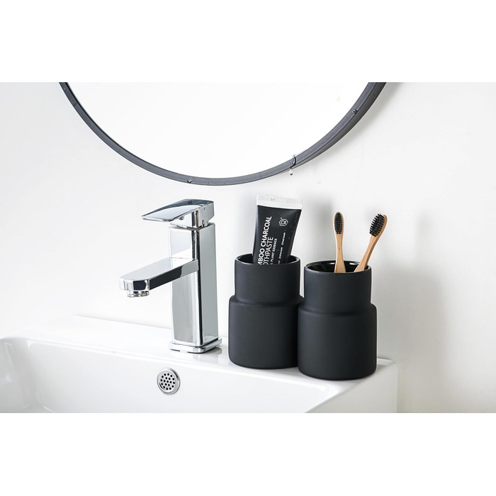 SYJAN HOME Matter Toothbrush and Toothpaste Holder, Toothbrush Holder, Modern Ceramic Toothbrush Holder, Black and Black
