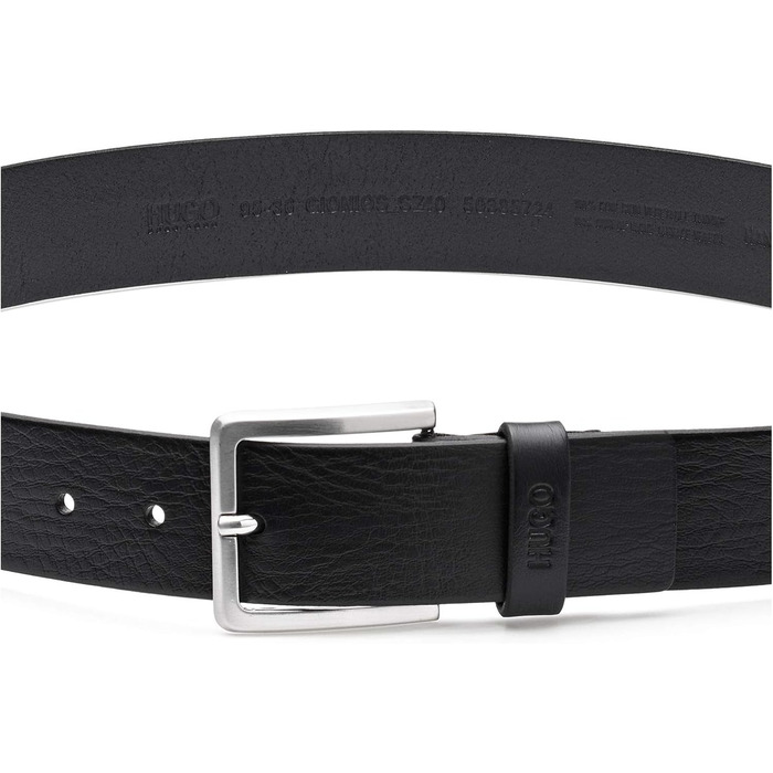 Чоловічий шкіряний ремінь HUGO Gionios з рельєфним оздобленням та металевими деталями, чорний