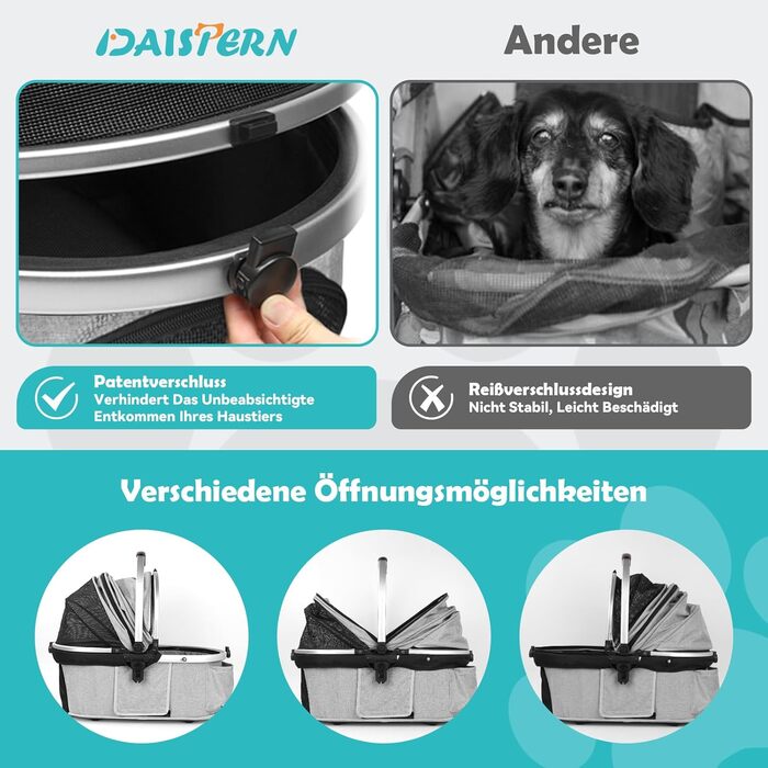 Візок для собак, складаний, до 25 кг, сірий. Алюмінієвий каркас, поворотні колеса, гальма, страхувальний ремінь, м'яке сидіння
