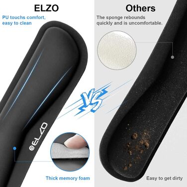 Підставка для зап'ястя ELZO для клавіатури з Memory Foam, ергономічна, для ПК, ноутбука (Чорний, PU)