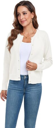 Жакет KESSER з довгими рукавами, в'язаний, осінньо-зимовий, класичний з ґудзиками, круглий виріз, в'язаний кардиган, елегантний, повсякденний, в'язаний жилет (білий, XXL)