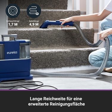 Eureka NEY100: Мийний пилосос для килимів, диванів та авто | Насадки для м'яких меблів, килимів, ковролінів | Потужний мокрий/сухий пилосос 12500Pa, 1.5L резервуар для води з формулою для чищення