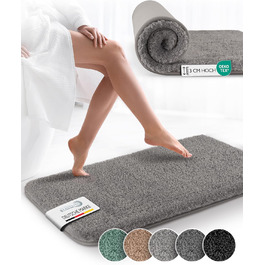 Beautissu Non-Slip Bath Mat - 120x70 cm - Plush Shaggy Rug for Bathroom - Washable, Grey - BeauMare FL