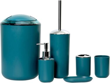 Набір аксесуарів для ванної кімнати Icegrey Modern Design (6 шт.): дозатор для миючого засобу, тримач для зубних щіток, стакан, мильниця, тримач для туалетного йоржика, сміттєве відро (темно-зелений)