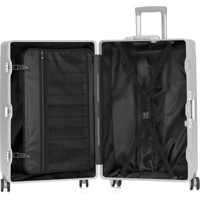 KOFA Zurich: Набір валіз 2 шт. (M-55см, XL-75см), алюмінієвий каркас, полікарбонатний корпус, ручна/здійснювана, спіннер з 4 колесами, TSA-замок, 35л + 94л (срібний)