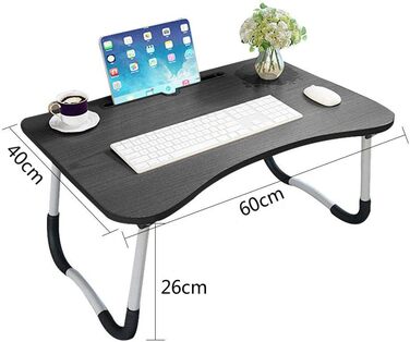 Регульований столик для ноутбука в ліжко, підставка для ноутбука, трансформер, 60 x 40 см (Чорний)