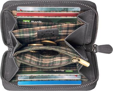 Benthill Wallet Women's Small Genuine Leather | Wallet with RFID Protection | Slim Flat Card Holder with Zipper & 6 Card Slots, Color: Black