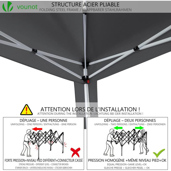 VOUNOT® 3x3m (approx. 10x10ft) Pavilion with 4 Side Walls & 4 Sandbags, Pop-Up Folding Pavilion, Foldable Garden Tent Party Tent, including Bag, Grey