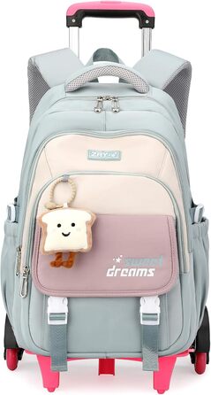 Шкільний рюкзак-роликовий для дівчаток-підлітків, 36л, зелений. Рюкзак для школи з колесами, знімний ролик, для початкової та середньої школи, дорожній рюкзак, 6 коліс