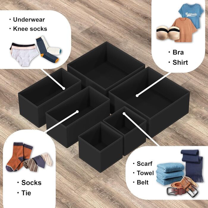 Simple Houseware Foldable Drawer Organizer for Clothes/Underwear/Panty/Jumpsuit, 12-Piece Set, Black