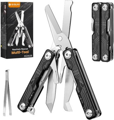 Інструмент BIBURY 10-в-1: мультитул з кліпсою, розрізачем ременя та биттям скла - чорний