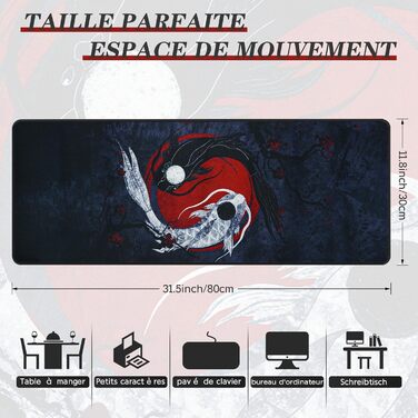 Килимок для миші EFISH Japanische Gaming XXL 800x300 мм, великий, з прошитими краями, водонепроникний, антиковзкий для ПК, MacBook, ноутбука. Підвищує точність та швидкість