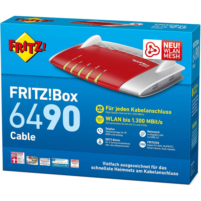 Роутер AVM FRITZ!Box 6490 Cable WLAN AC + N (DOCSIS 3.0, VoIP, DECT) - Відновлений