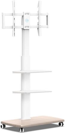 FITUEYES Rolling TV Stand with 3 Shelves - Mobile TV Stand for 32-70 Inch TVs up to 40kg, VESA 400x600, Adjustable & Swivel, White