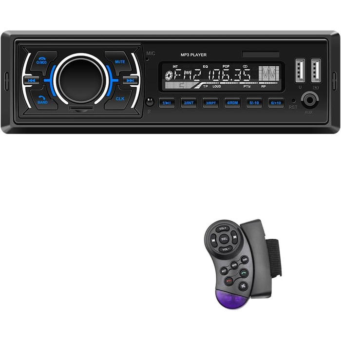 Автомагнітола M.I.C.D3307 з DAB+, Bluetooth, FM-радіо, USB, microSD, AUX, мікрофоном, керуванням з керма, 1 DIN, підтримка MP3/WAV, зарядка смартфона