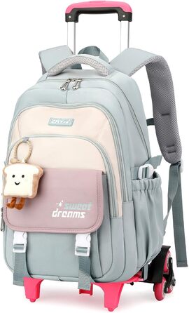 Шкільний рюкзак-роликовий для дівчаток-підлітків, 36л, зелений. Рюкзак для школи з колесами, знімний ролик, для початкової та середньої школи, дорожній рюкзак, 6 коліс