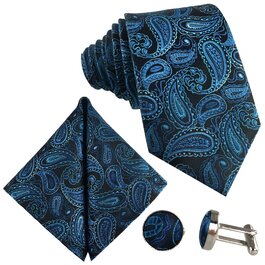 Краватка чоловіча GASSANI Paisley 7 см, набір 3 шт (чорно-синій, темно-синій, петролевий, небесно-блакитний)