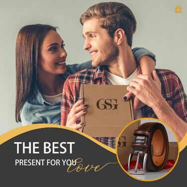 Чоловічий шкіряний ремінь GSG Since 1998 - класичний дизайн, 37 мм, для бізнесу та офіційних заходів, у подарунковій коробці (42-46 дюймів, Темно-червоно-коричневий)