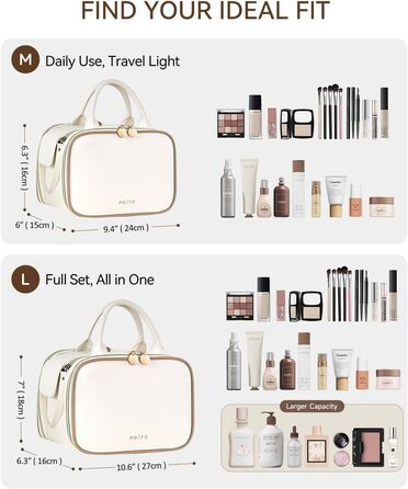 Косметичка для макіяжу великої місткості з кількома відділеннями, водонепроникна, з ручкою, бежева