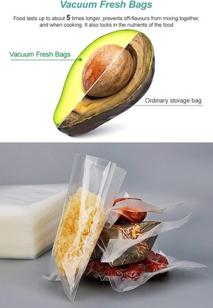 200 Vacuum Bags 10x15/15x20/20x25/20x30, Freezer Bags, Sous Vide Bags, BPA-Free, Embossed Air Channels, for all Vacuum Sealers & Food Vacuum Machines, for Vegetables, Meat, etc.
