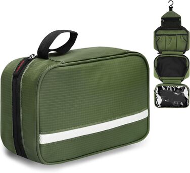 Чоловіча та жіноча косметичка для подорожей з відділеннями, водонепроникна, з гачком, зелена
