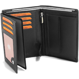 Fa. Volmer Black Leather Wallet made of genuine leather in portrait format with TÜV-tested RFID protection Phoenix 3, Black