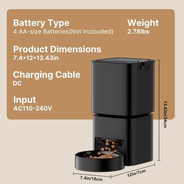 Автоматичний годівниця для котів та собак з Wi-Fi, 5L, керування через додаток, 1-10 прийомів їжі на день