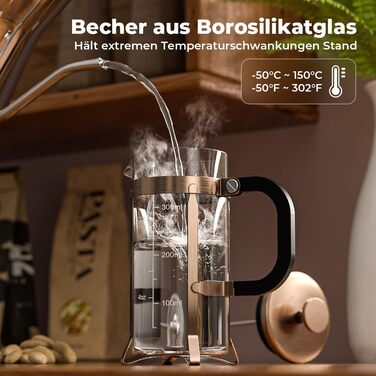 Френч-прес для кави 350мл з нержавіючої сталі, скляний, для дому, офісу, кемпінгу та подорожей