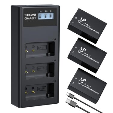 Акумулятор Canon LP-E17 + Двоканальний зарядний пристрій, 2x1450mAh для Canon EOS R8 R10 R50 RP Rebel T6i T7i T8i T6s SL2 SL3 77D 200D 750D 760D 800D M3 M5 M6 Mark II