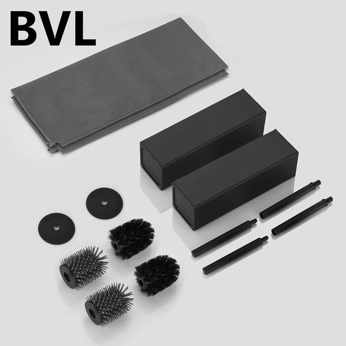 Набір для туалету BVL з щіткою та тримачем, металева, квадратна, силіконова (чорний, 2 шт.)