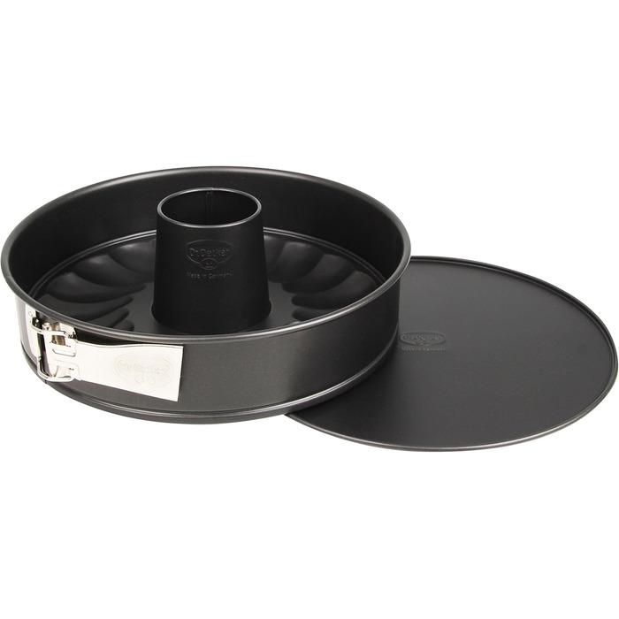Dr. Oetker Springform with Flat and Tube Bottom, Ø 28 cm, Cake Pan made of Steel with Non-Stick Coating, Baking Pan made of Refined Black Steel, Quantity: 1 piece