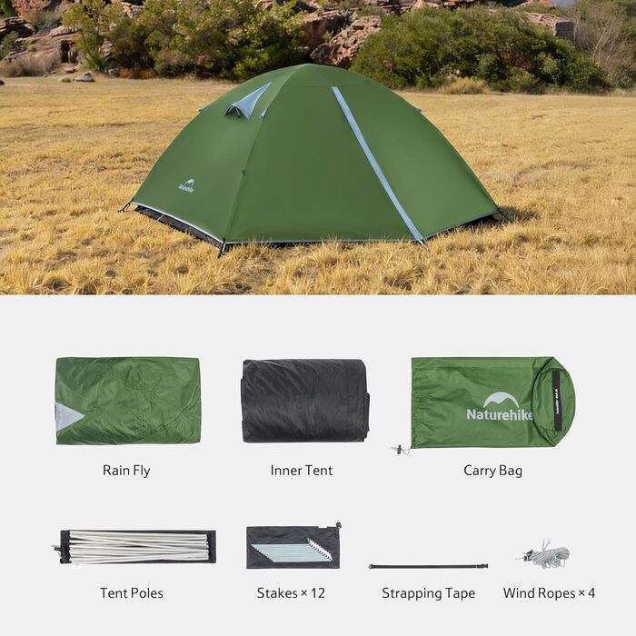 Намет Naturehike Bleik Ultralight 2-3 особи, водонепроникний (3000мм), для кемпінгу, туризму та трекінгу (240x290x125см, Зелений)