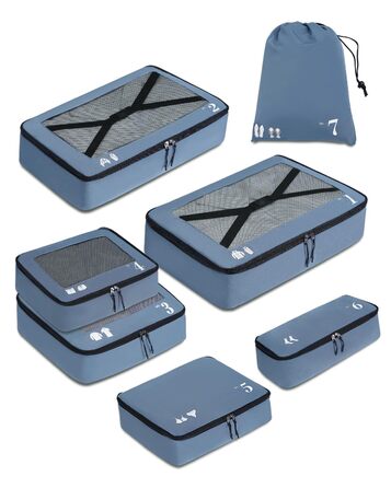 Набір органайзерів для валізи ECOHUB 7 шт., тревел-куби з блискавкою, перероблене PET, блакитний