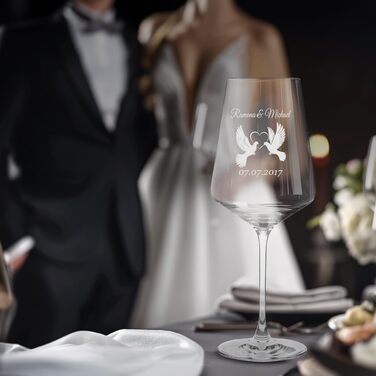 Leonardo Wine Glasses Set of 2 with Wooden Box and Engraving for Him & Her with Love Doves. Only love counts. Personalized with name & date. Leonardo Puccini 560ml