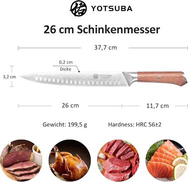 Японський кухонний ніж YOTSUBA 22 см - професійний ніж шеф-кухаря з високоякісної сталі, ергономічна ручка