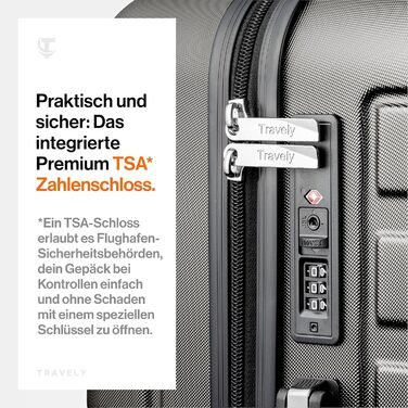 Валіза Travely з полікарбонату, 67 см, 60 л - міцний валіза з TSA замком, для подорожей, сірий колір