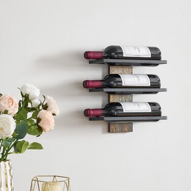 Металева полиця для вина FAVOOSTY на стіну, 3 яруси, чорна - для вітальні, спальні, винного підвалу