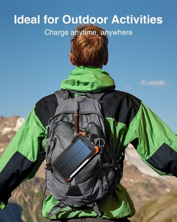 Портативний зарядний акумулятор BLAVOR Solar 20000mAh з кабелем, 20W, сонячний, USB-C, для телефонів та Apple Watch, з ліхтариком та карабіном, оранжевий