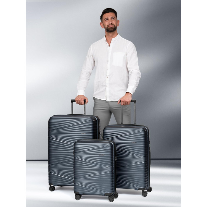 Легкий валіза-тележка з жорстким корпусом, 50 x 32 x 75 см, 103 літри, 3,63 кг, поліпропілен, TSA-замок, набір 3 шт. (темно-сірий металік)