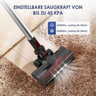 Акумуляторний пилосос Authmic 45000Pa з сенсорним екраном, HEPA фільтр H13, антизаплутувальна щітка, для твердих поверхонь, килимів, шерсті тварин (червоний)