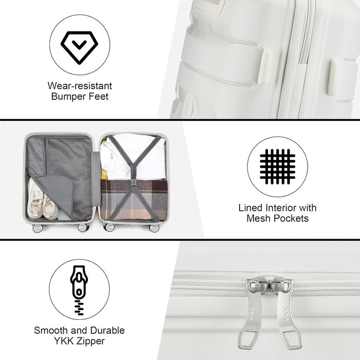 Валіза-тележка Sea Choice з жорстким корпусом, розширювана, ручна поклажа, 55 см, білий колір, з TSA замком та 360° колесами