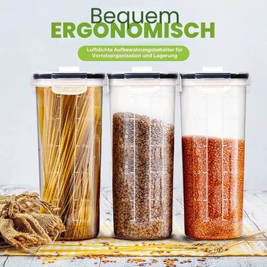 Контейнери KICHLY для зберігання продуктів (набір 6 шт.) - герметичні, BPA-free, для круп, макаронів, борошна, рису та кормів для тварин, прозорі